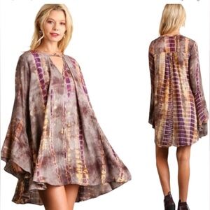 UMGEE Tie Dyed Trapeze Swing Mini Dress Tunic 1XL Purple Gold